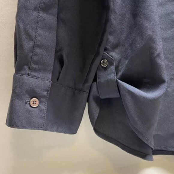 Calvin Klein Women's Large V-Neck Button Up Blouse Charcoal Grey Roll Tab Sleeve - Picture 6 of 13